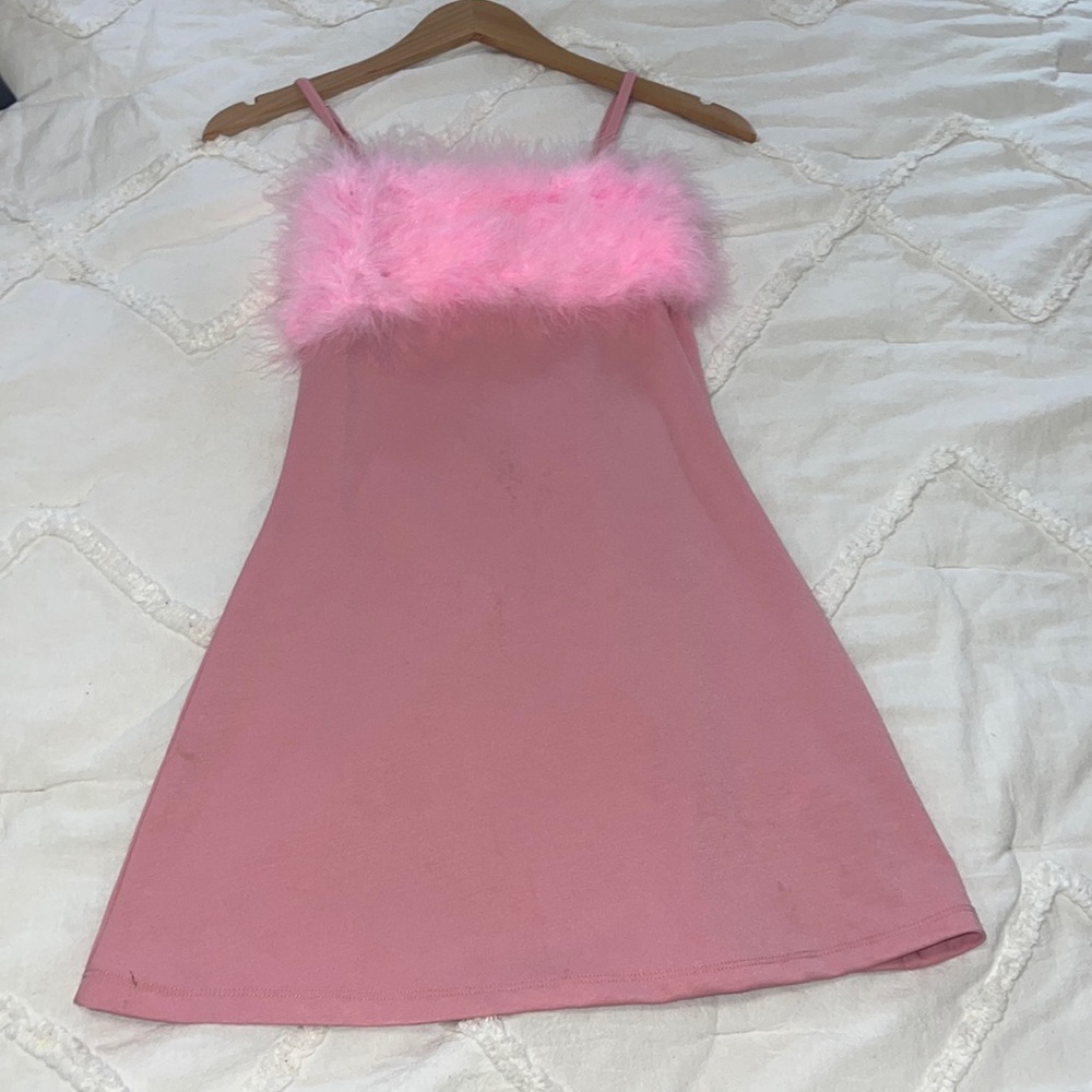 Dolls Kill pink feather mini dress